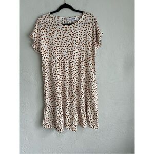 Elings Woman White/ Brown Dots Short Sleeve Dress, Size Large